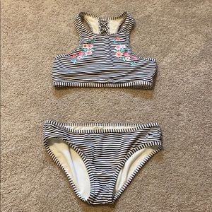 abercrombie striped bikini with floral decoration